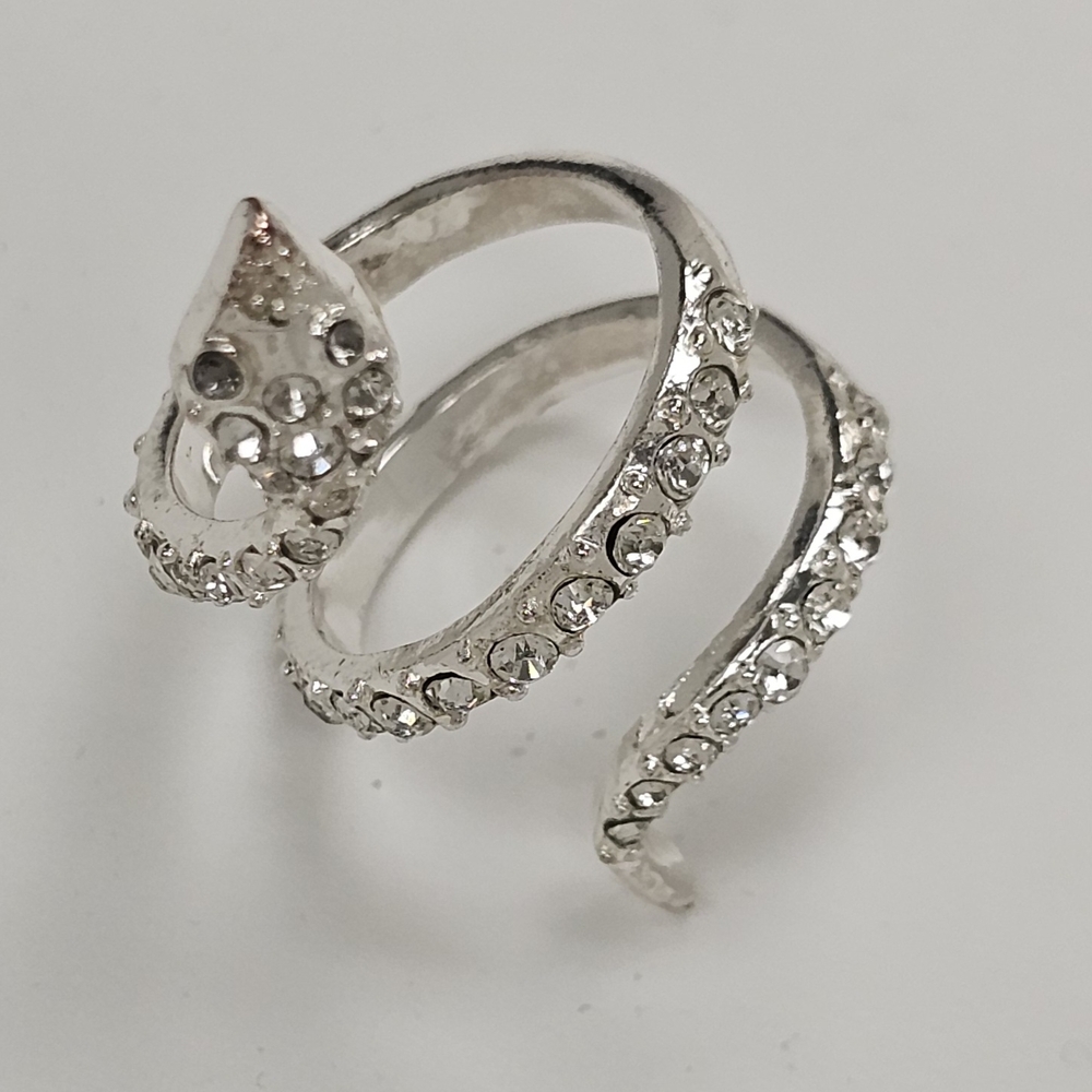 Dazzling Silver Crystal Snake Ring